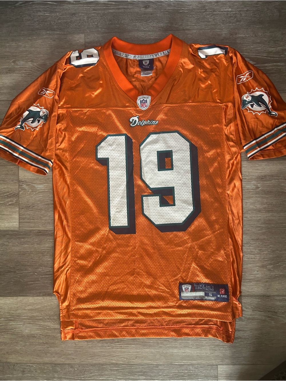 Reebok Orange Miami Dolphins #19 Football Jersey